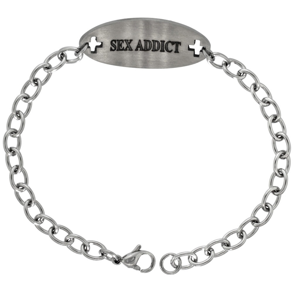 Joke Gift Surgical Steel Medical Alert Bracelet SEX ADDICT ID 9/16 inch wide, 8 1/2 inch long