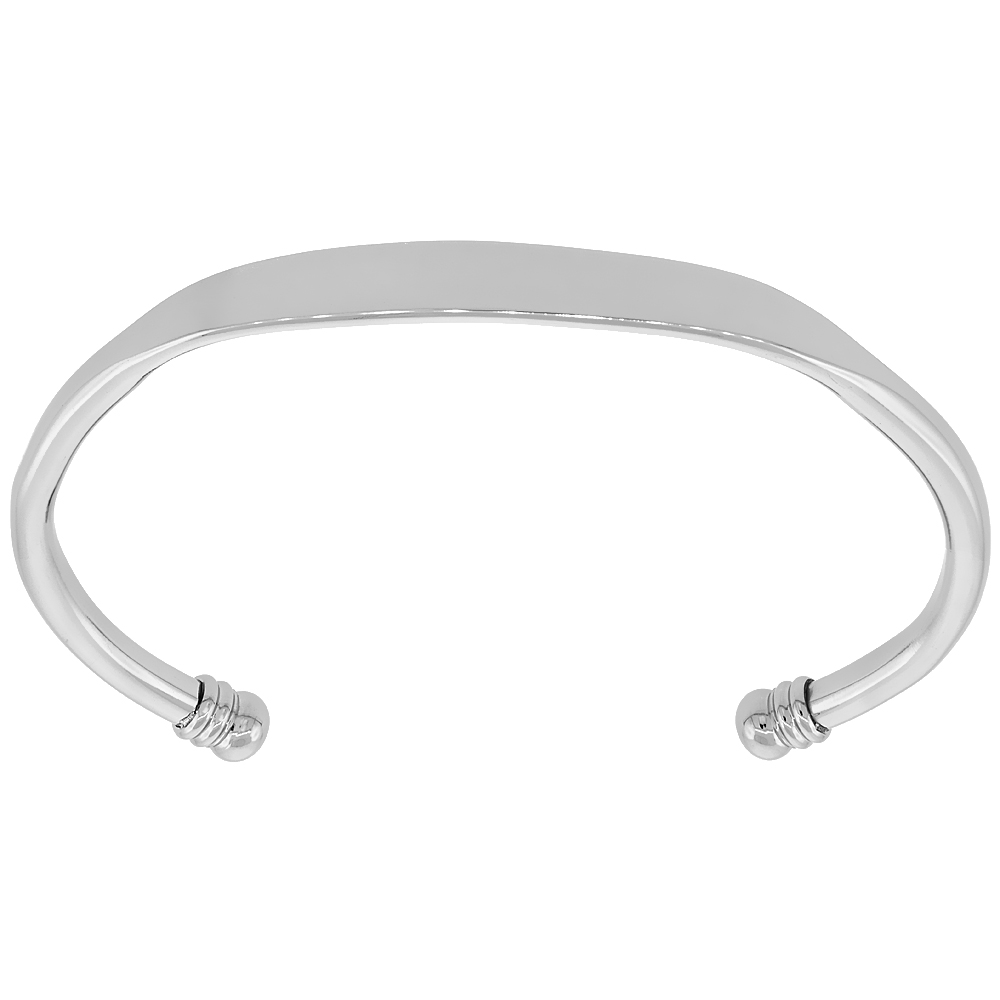 Stainless Steel Cuff Bracelet Flattened Center 5 mm Ball Ends Small Size For Women and Men, sizes 7 - 8 