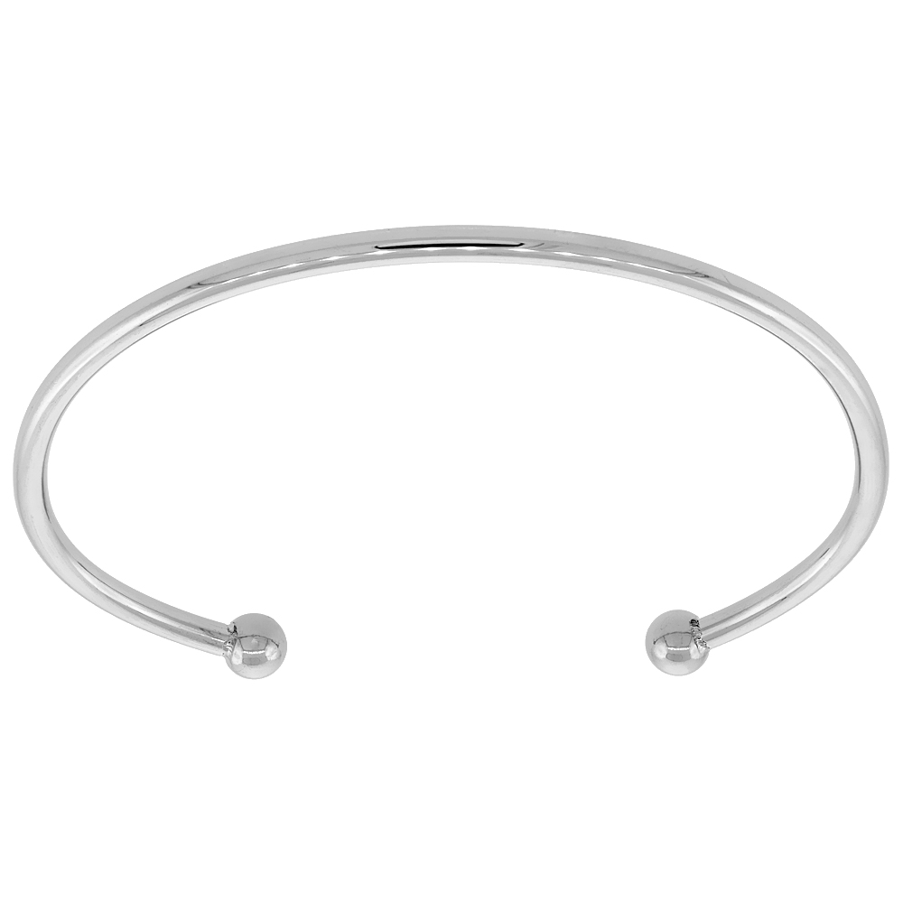 Stainless Steel Cuff Bracelet 5 mm Ball Ends Small Size For Women and Men, sizes 7 - 8 