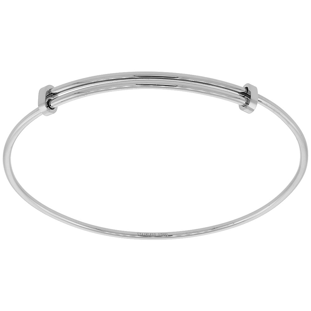 Stainless Steel Expandable Bangle Charm Bracelet For Women 7 - 8 inch