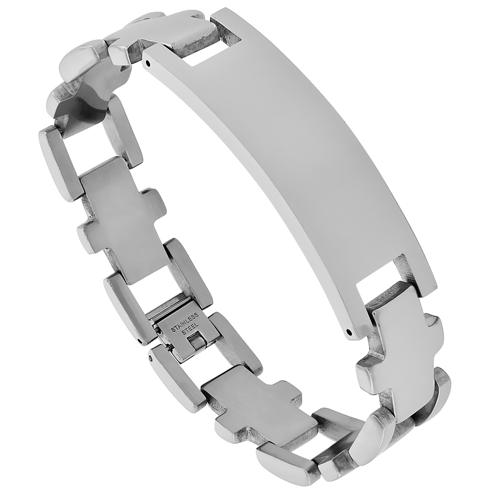 Stainless Steel Identification Cross Bracelet 5/8 inch wide, 8.5 inches long