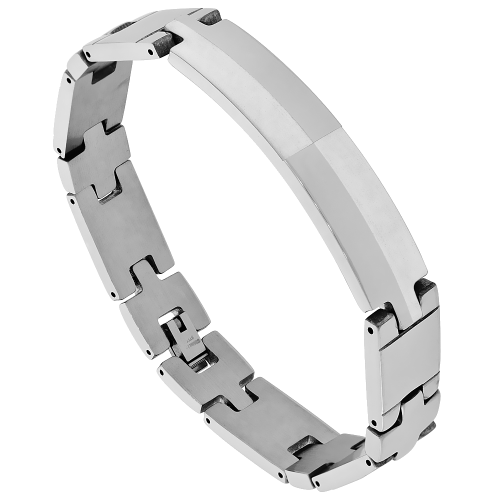 Stainless Steel Identification Satin Contrast Bar Bracelet 9/16 inch wide, 9 inches long