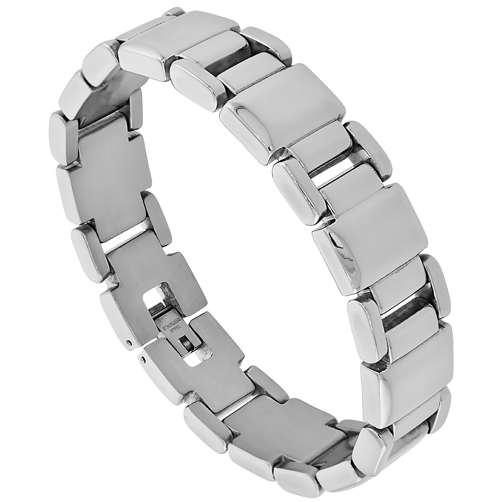 Stainless Steel Rectangular Bar Bracelet 5/8 inch wide, 8.5 inches long