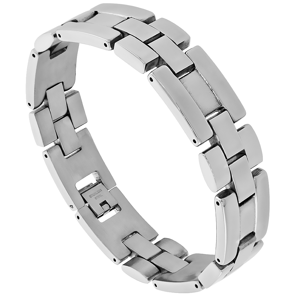 Stainless Steel Brick Pattern Bracelet 5/8 inch wide, 8.5 inches long