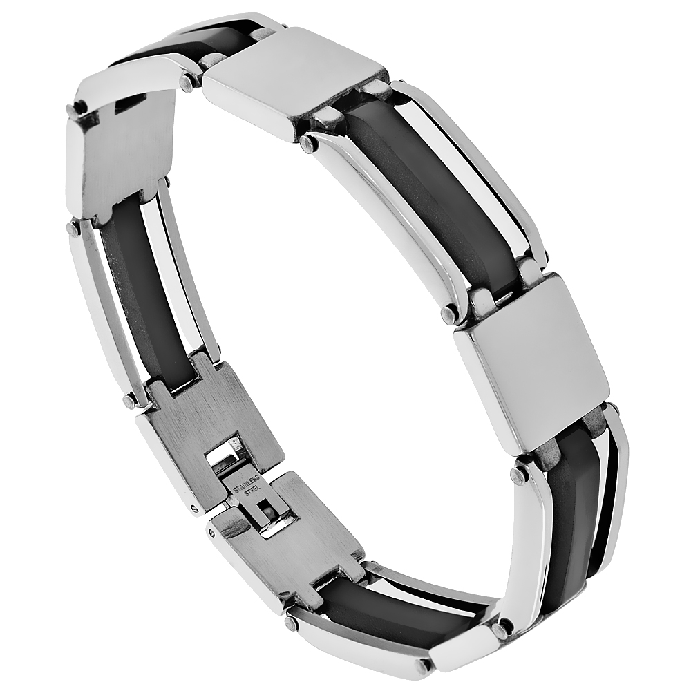 Stainless Steel Pantera Bracelet Black Accent 9/16 inch wide, 8.5 inches long