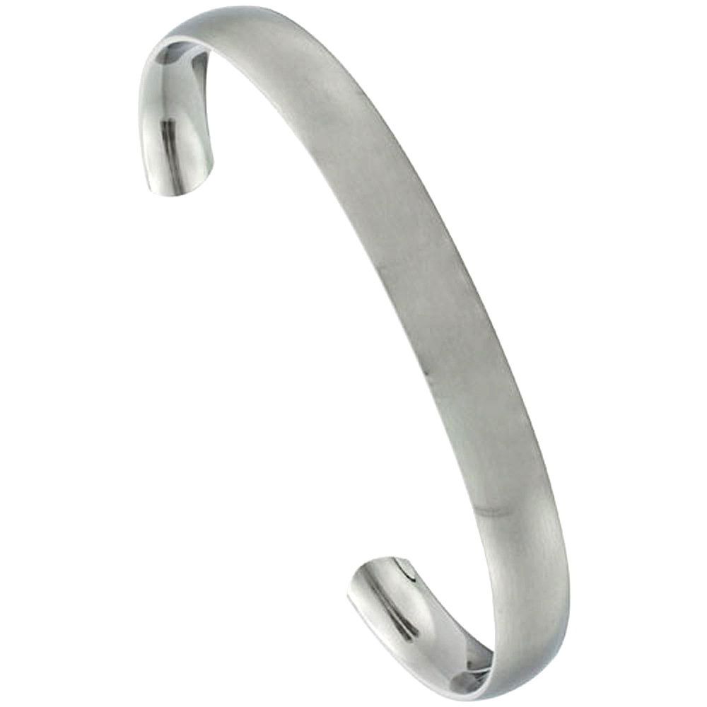 Stainless Steel Cuff Bracelet Domed Matte finish Comfort-fit, 5/16 inch wide, 7 inch