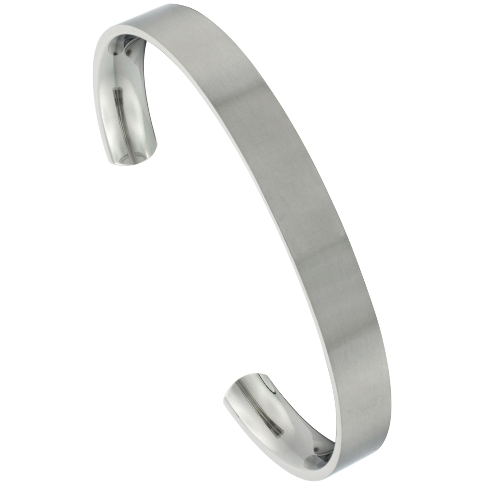 Stainless Steel Cuff Bracelet Flat Matt finish Comfort-fit, 5/16 inch wide, 7 inch