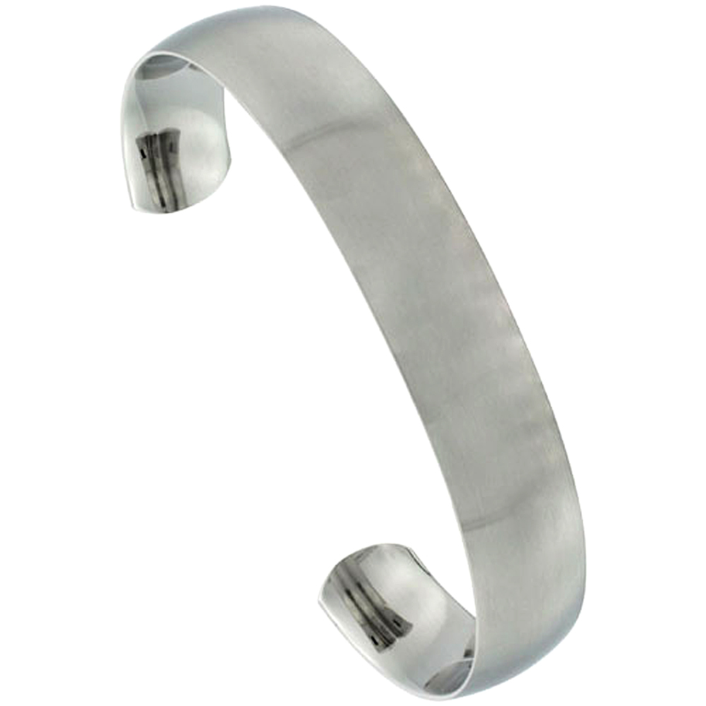Stainless Steel Cuff Bracelet Domed Matte finish Comfort-fit 1/2 inch wide, 7 inch