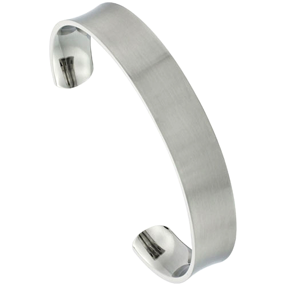 Stainless Steel Cuff Bracelet Concaved Matte finish Comfort-fit 1/2 inch wide, 7 inch