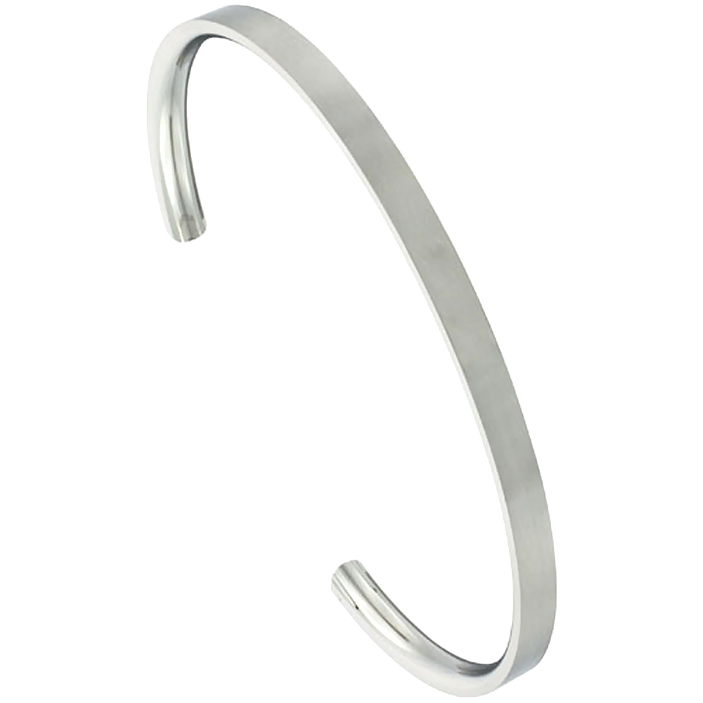 Stainless Steel Cuff Bracelet Flat Matte finish Comfort-fit 3/16 inch wide, 7 inch