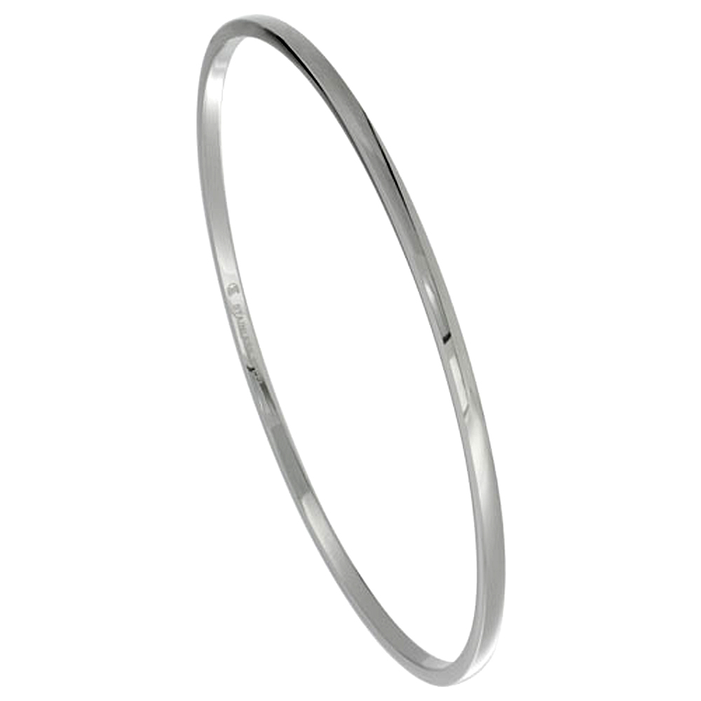 Stainless Steel Dome Slip on Bangle Bracelet Stackable Seamless 3/32 inch wide, sizes 7 - 8 