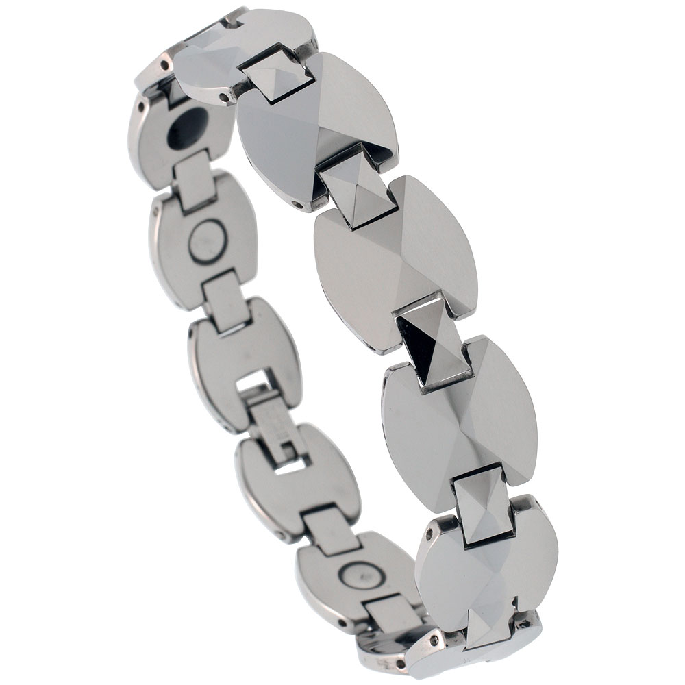 Tungsten Carbide Bracelet Magnetic Therapy Triangular Facets, 7/16 inch wide, 