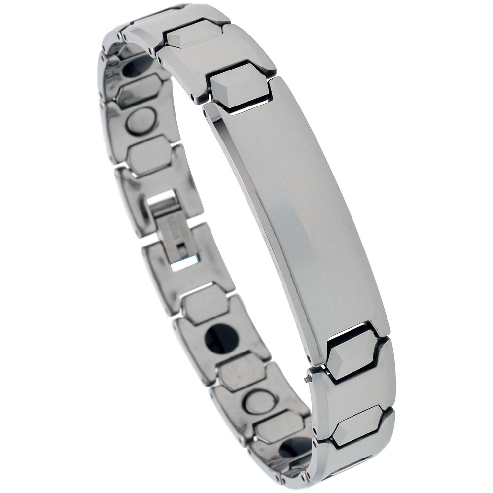 Tungsten Carbide ID Bracelet Magnetic Therapy, 1/2 inch wide, 