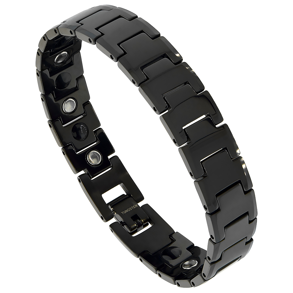 Tungsten Carbide Black Bracelet Magnetic Therapy, 1/2 inch wide, 