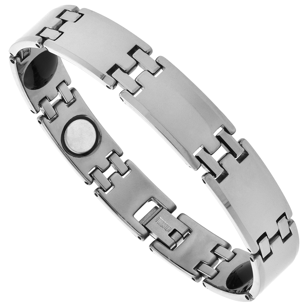 Tungsten Carbide Magnetic Therapy Bar Bracelet, 1/2 inch wide, 