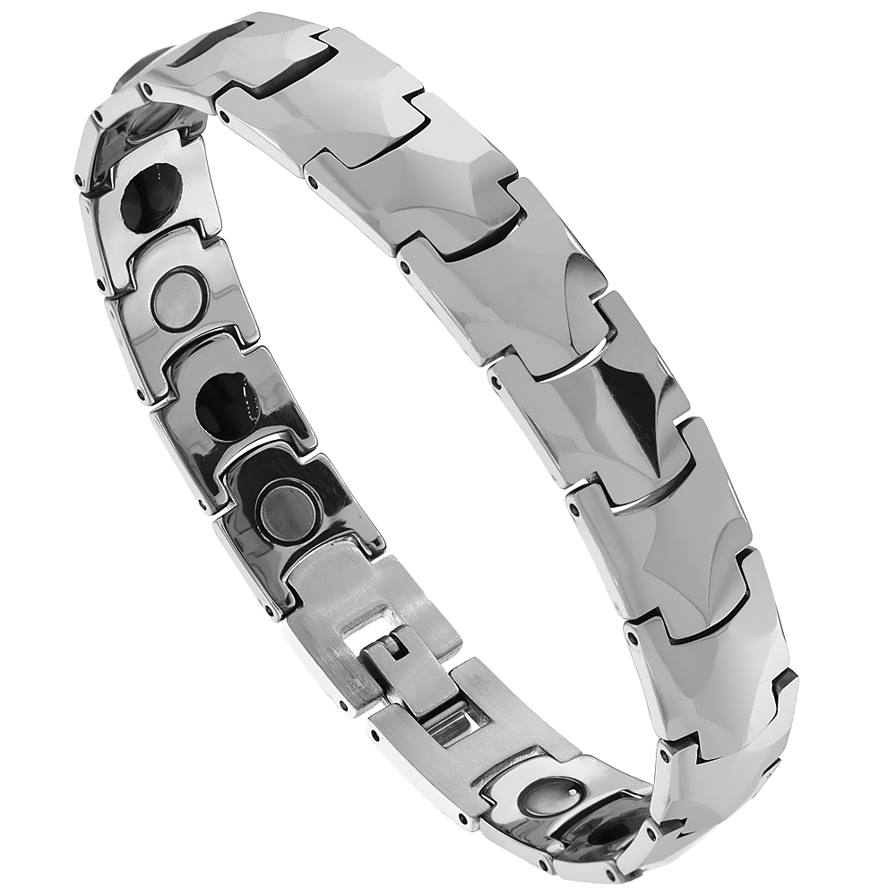 Tungsten Carbide Bracelet Magnetic Therapy Freeform Facets, 1/2 inch wide, 