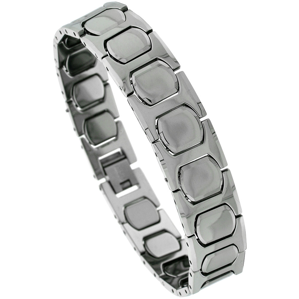 Tungsten Carbide H & Cushion Link Bracelet, 1/2 inch wide, 