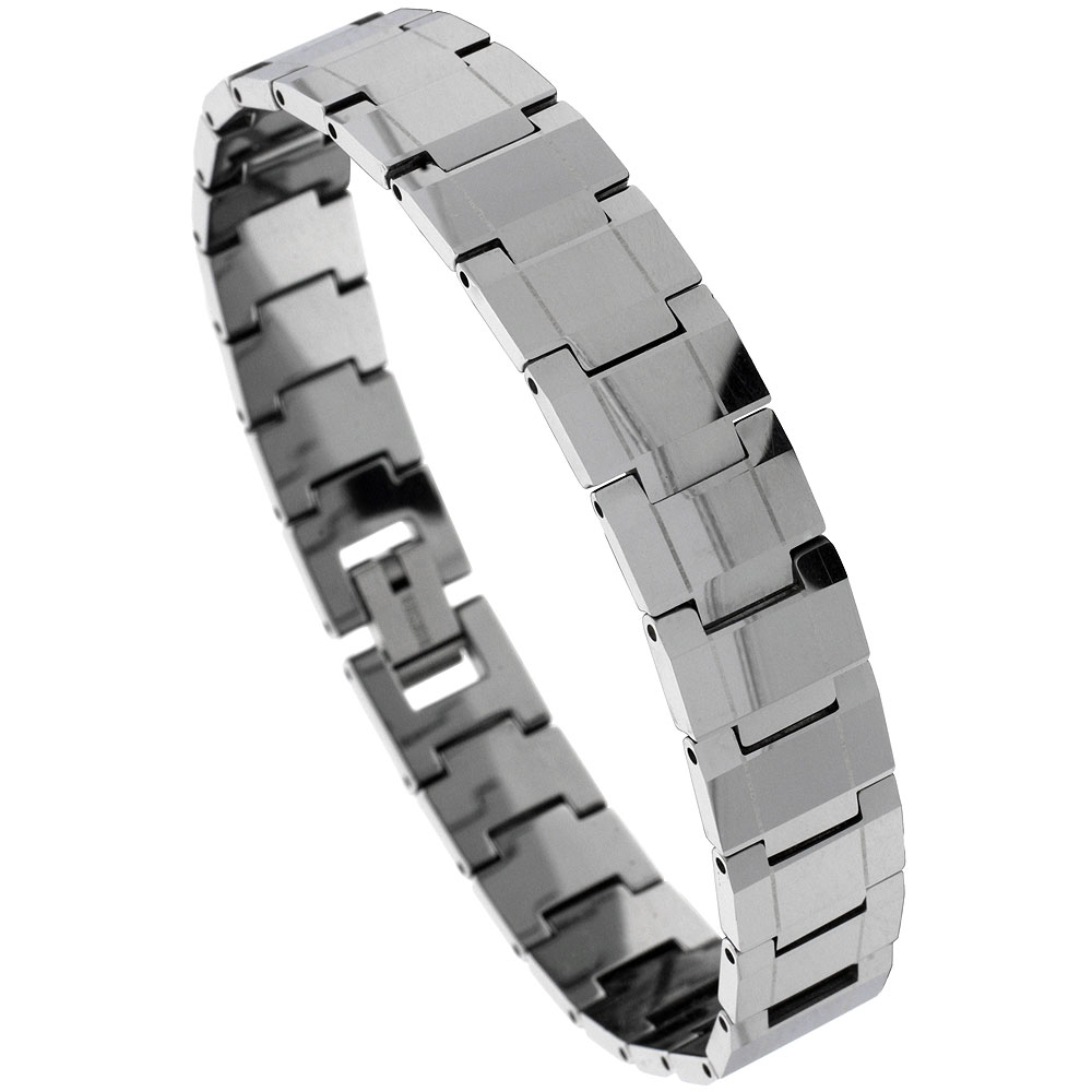 Tungsten Carbide Bracelet Magnetic Therapy Rectangular Faceted Bar Links, 1/2 inch wide, 