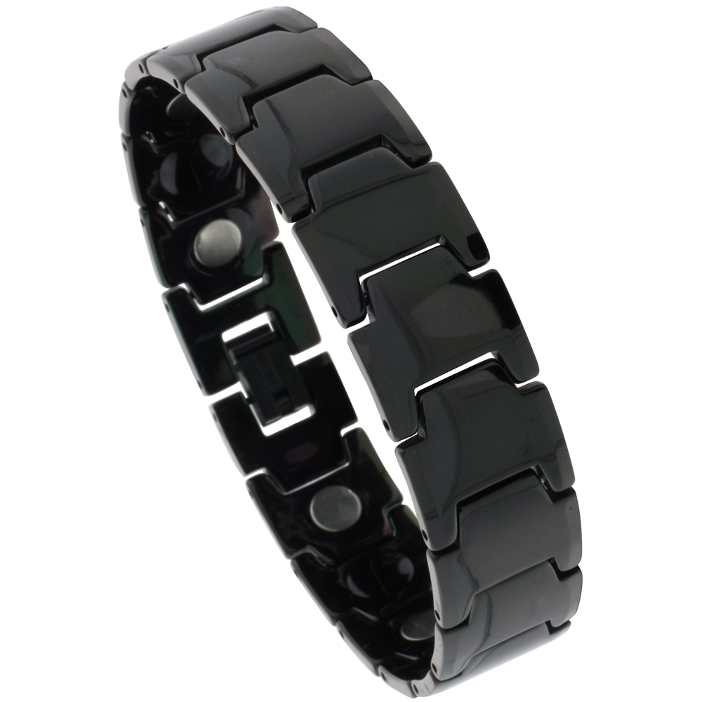 Tungsten Carbide Black Bracelet Magnetic Therapy Bar Links, 5/8 inch wide,