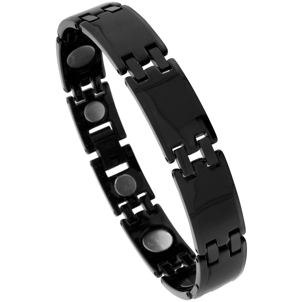 Tungsten Carbide Black Bracelet Magnetic Therapy Bar Links, 1/2 inch wide, 