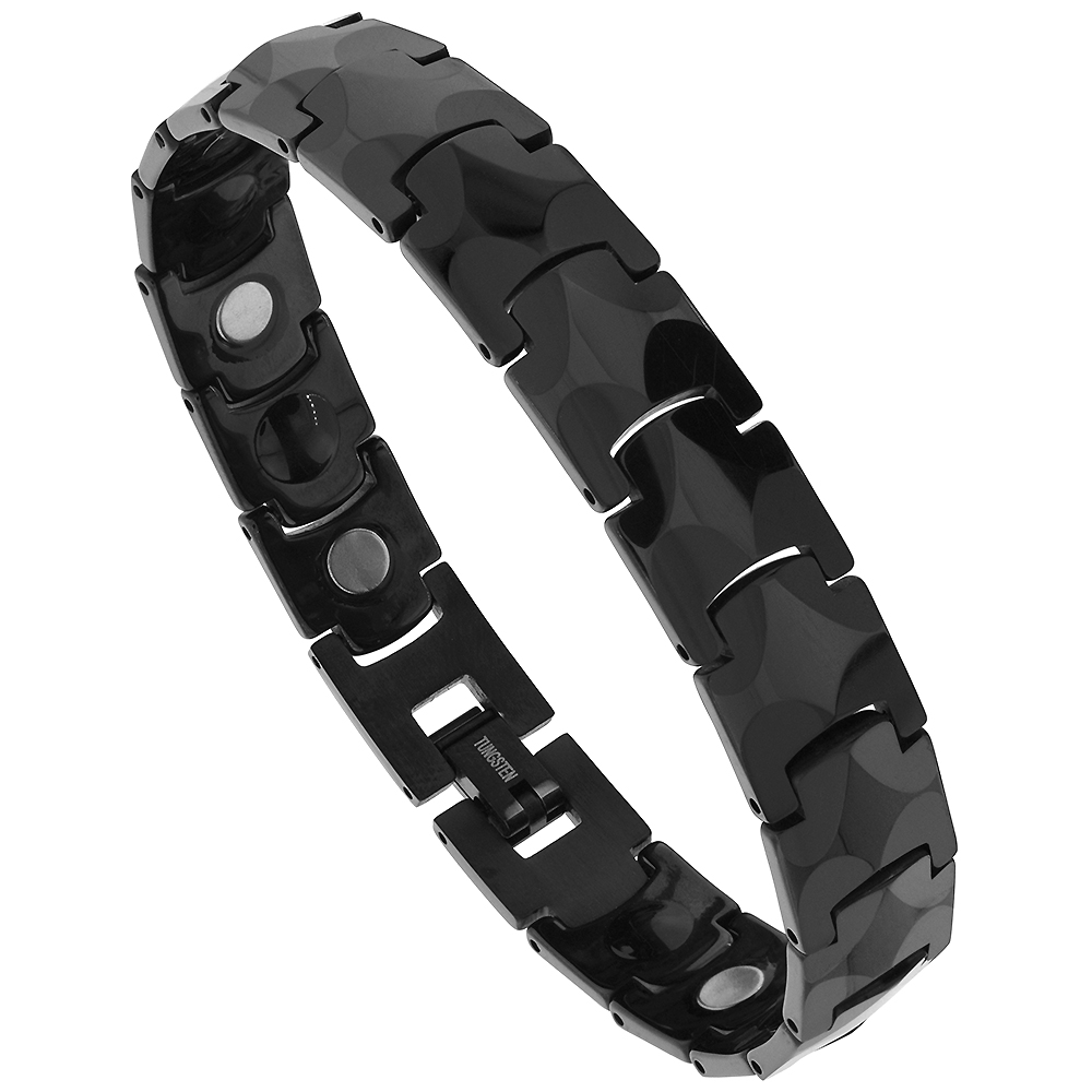 Tungsten Black Bracelet Magnetic Therapy, Faceted Links, 1/2 inch wide, 