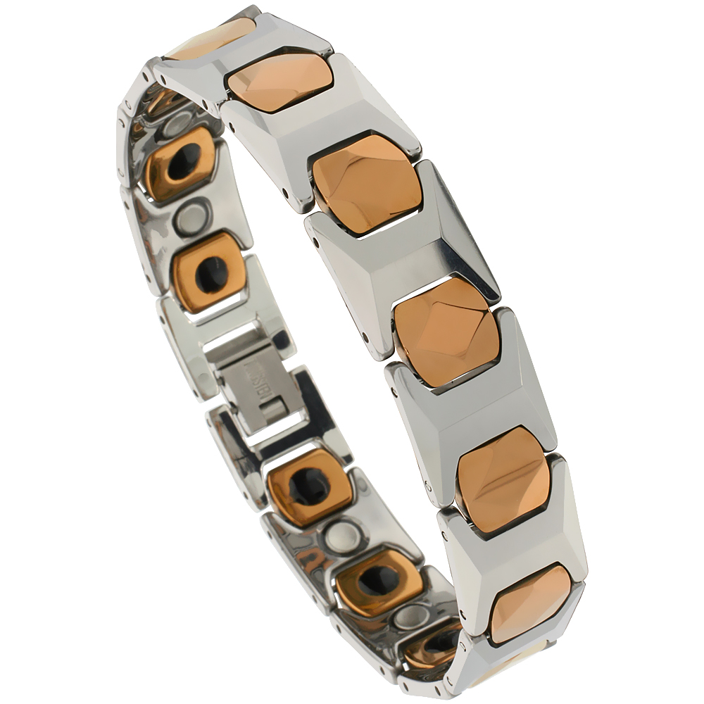 Tungsten Carbide Bracelet Magnetic Therapy 2-Tone Rose colors, 1/2 inch wide, 