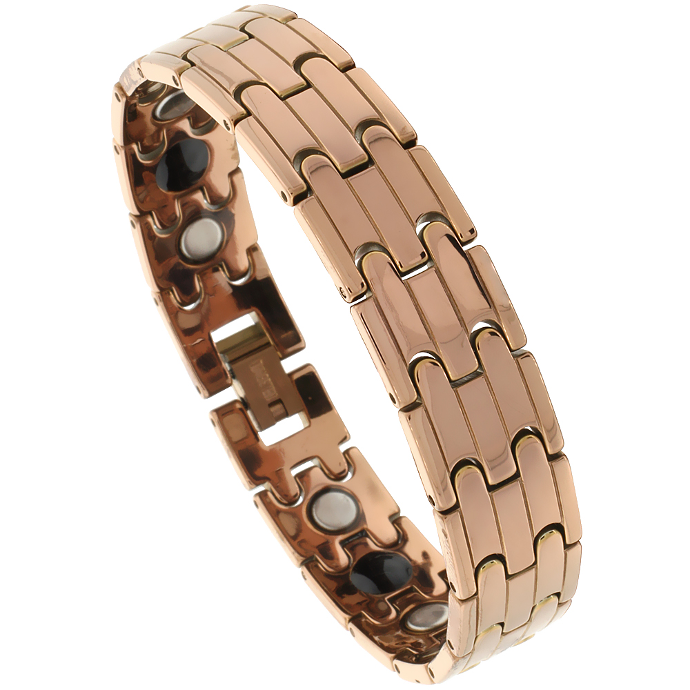 Tungsten Carbide Rose Gold Color Bracelet Magnetic Therapy, Bar Links, 1/2 inch wide, 