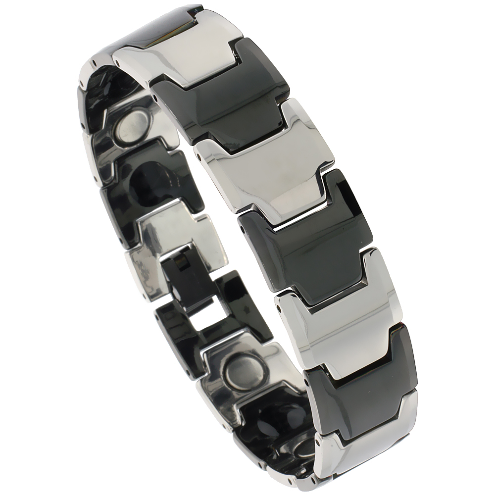Tungsten Carbide Bracelet Magnetic Therapy, 2-Tone Black Bar Links, 5/8 inch wide, 