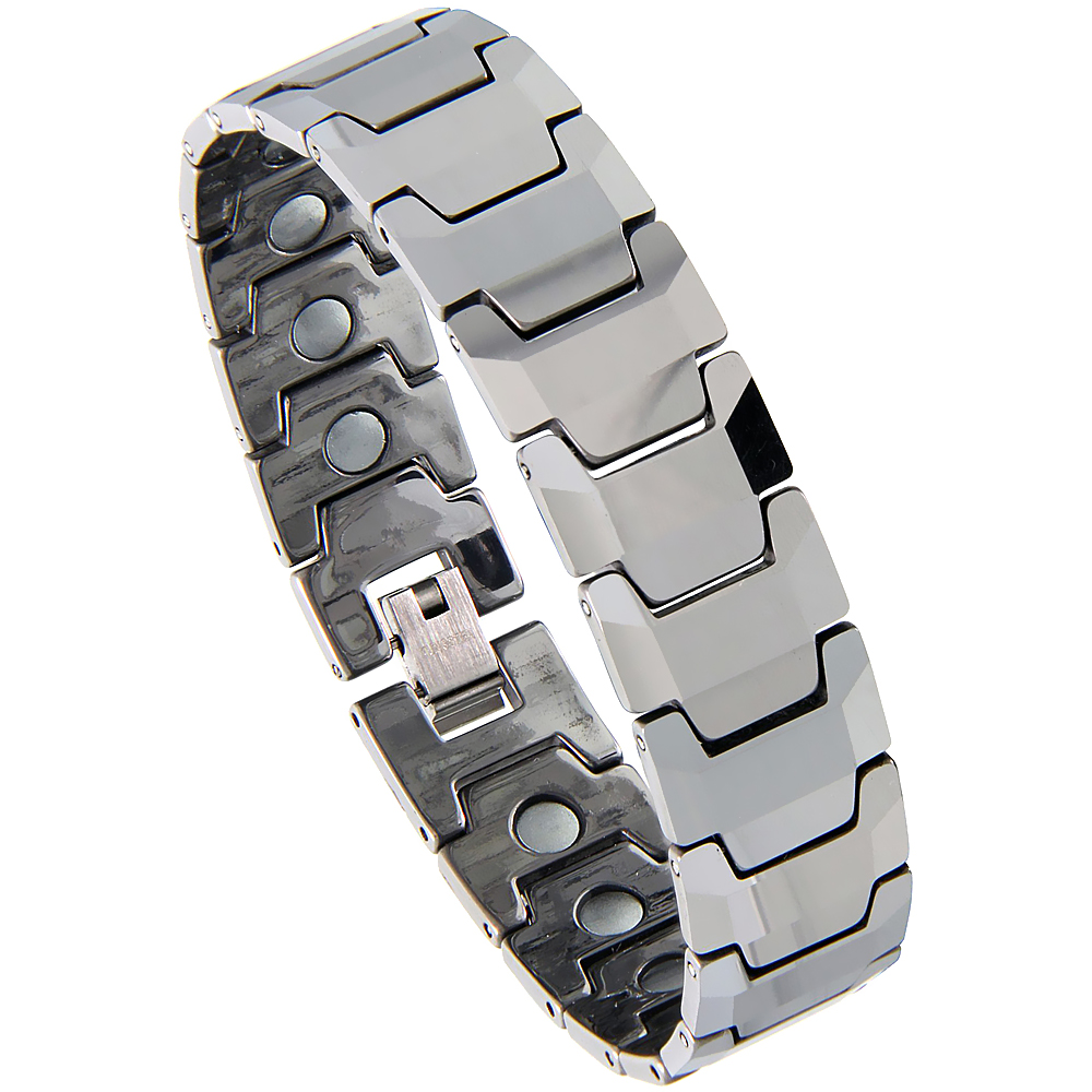 Tungsten Carbide Bracelet Magnetic Therapy Faceted Bar Links, 5/8 inch (14.5 mm) wide, 