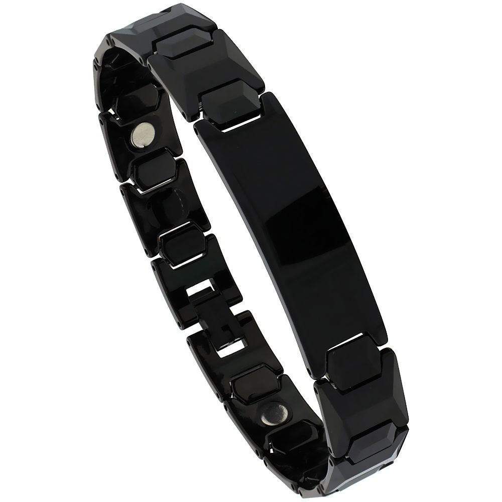 Tungsten Carbide Black ID Bracelet Magnetic Therapy, 7/16 inch wide, 