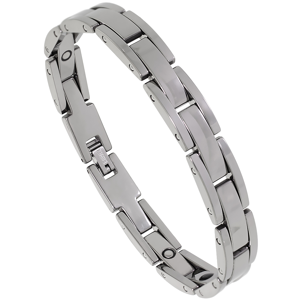 Tungsten Carbide Bracelet Magnetic Therapy Rectangular Bar Links, 3/8 inch wide