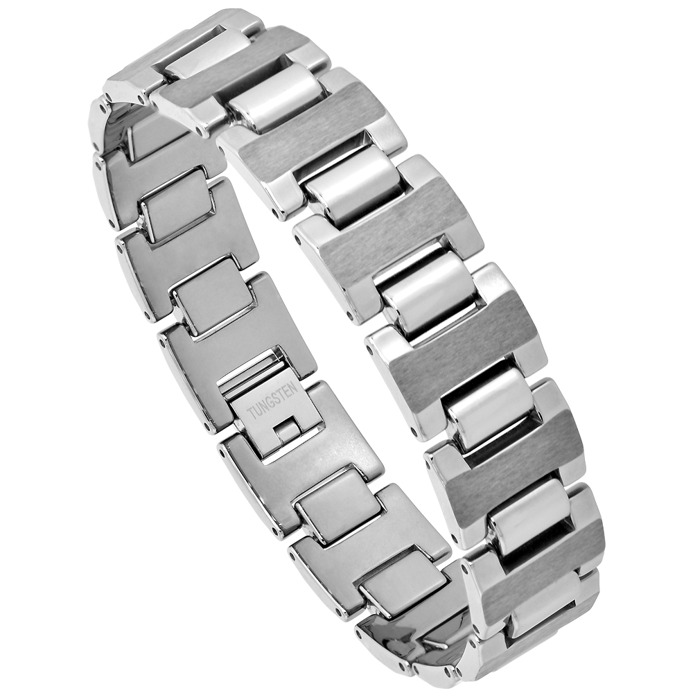 Tungsten Bracelet Magnetic Therapy Polished Gunmetal Vertical Stripe Center, 5/8 inch wide