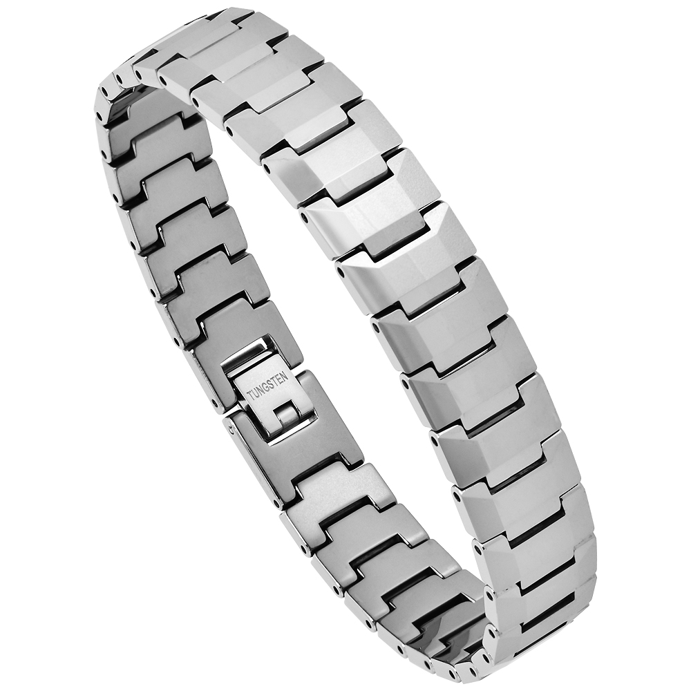 Tungsten Bracelet Magnetic Therapy Polished Faceted Links, 1/2 inch wide