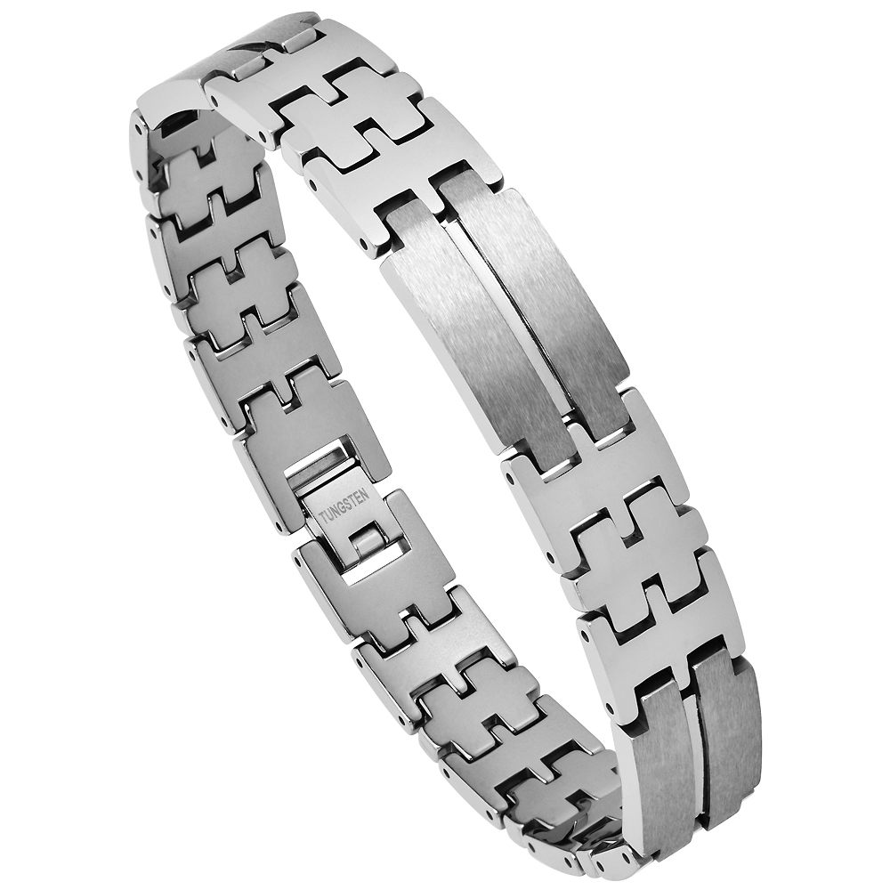 Tungsten Bracelet Magnetic Therapy Polished with Gunmetal Links, 1/2 inch wide