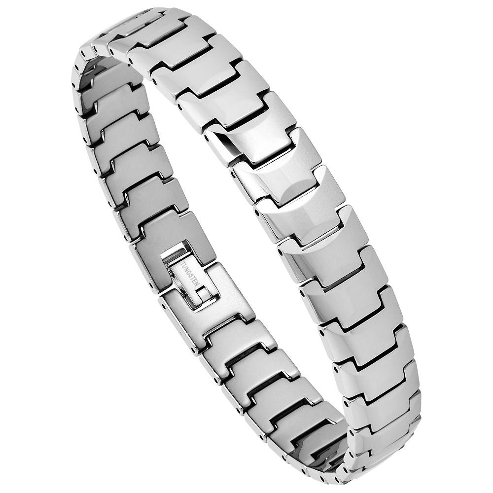 Tungsten Bracelet Magnetic Therapy Polished Faceted Links, 1/2 inch wide