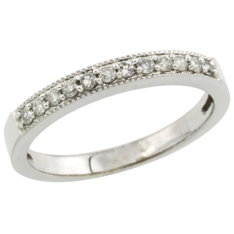 10k White Gold 2.5mm Diamond Wedding Ring Band w/ 0.176 Carat Brilliant Cut Diamonds
