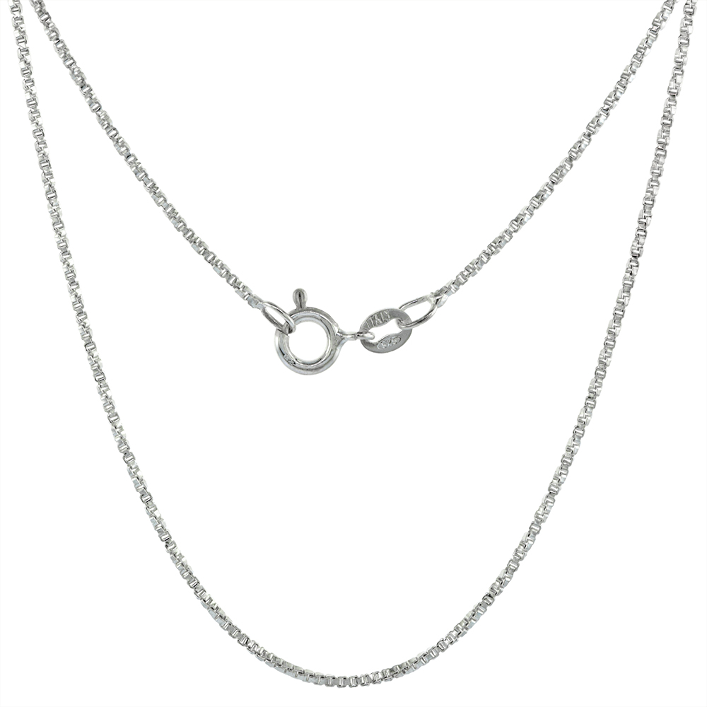 STERLING SILVER 1MM - 1.5MM TWISTED BOX CHAIN NECKLACE FOR WOMEN NICKEL FREE ITALY, 16 -30 INCH