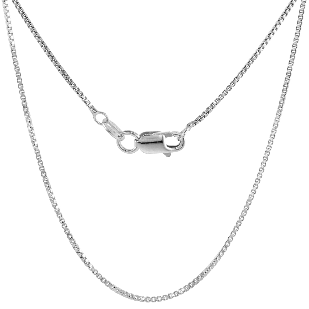 Sterling Silver 1mm Box Chain Necklace with Lobster Clasp for Men and Women Nickel Free Italy 16-30 inch sizes