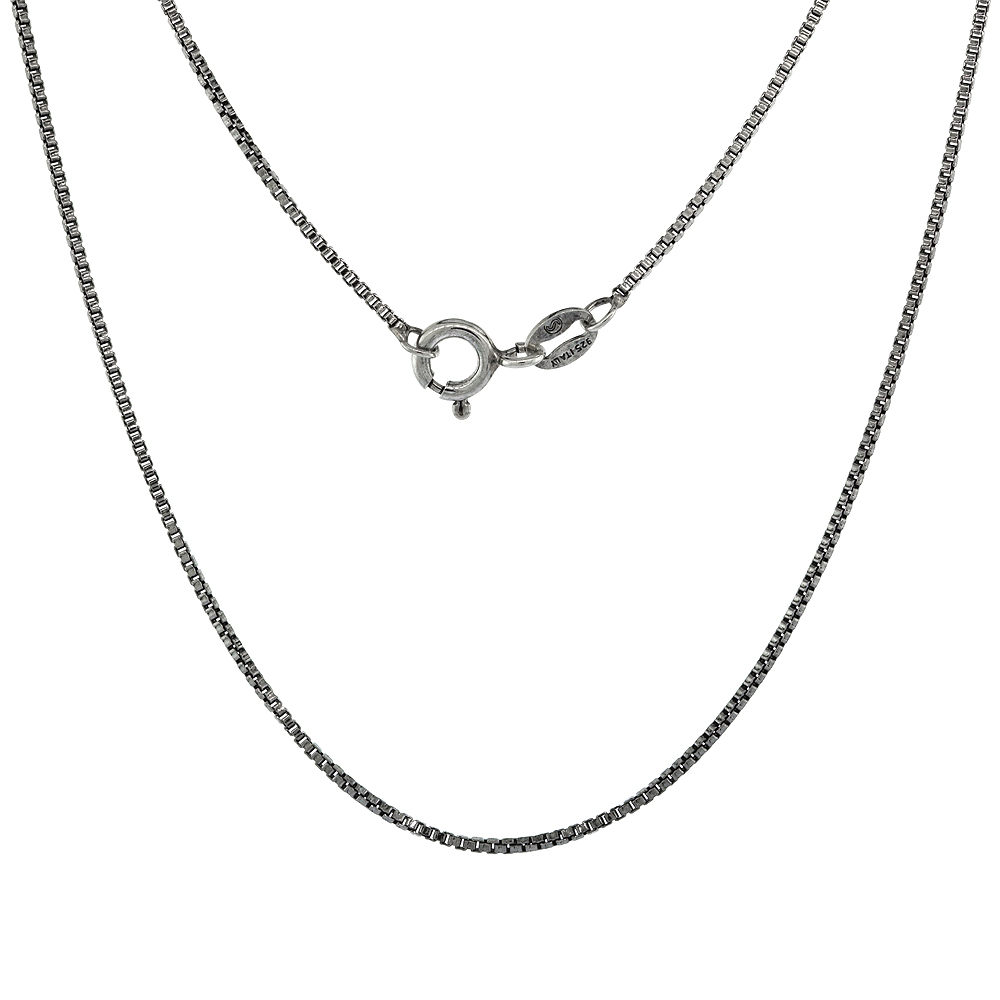 OXIDIZED FINISH STERLING SILVER 1MM BOX CHAIN NECKLACE FOR MEN AND WOMEN NICKEL FREE ITALY 16-18 INCH SIZES