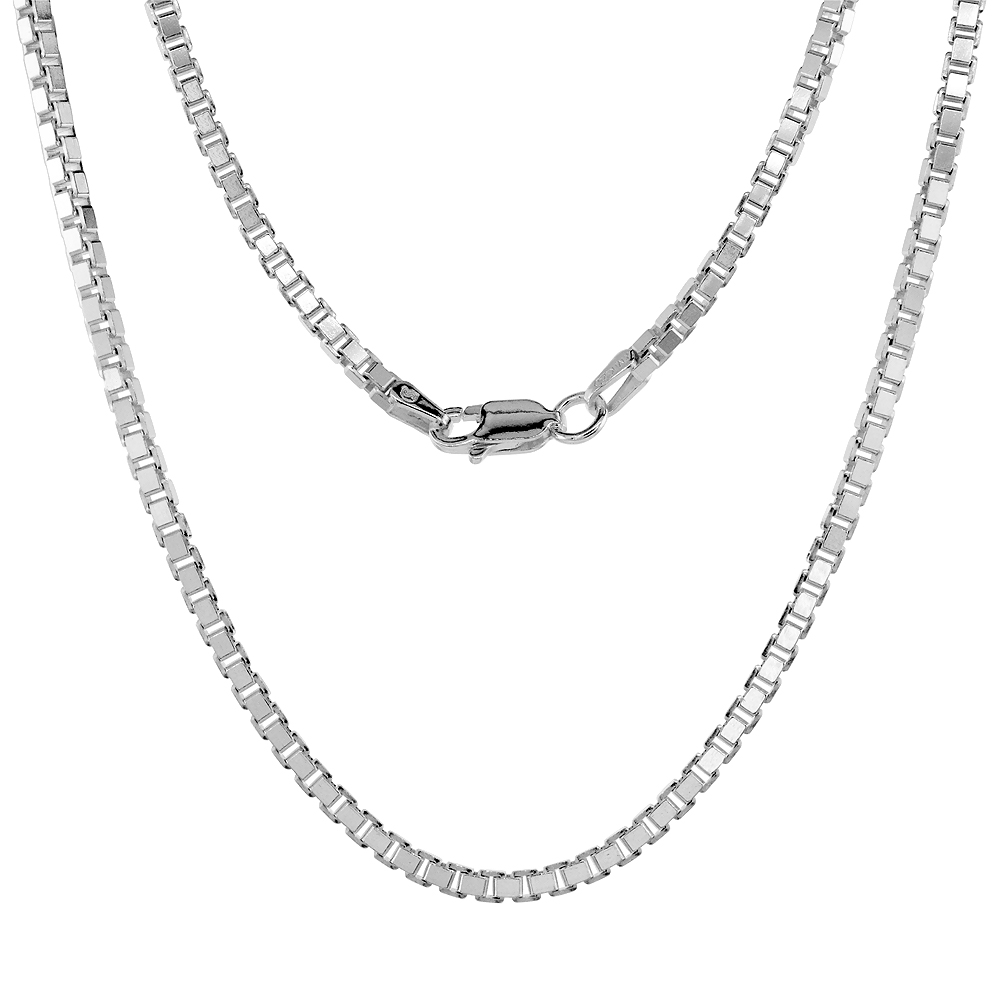 STERLING SILVER 2.2MM BOX CHAIN NECKLACES & BRACELETS MEDIUM THICK NICKEL FREE ITALY SIZES 7 - 30 INCH