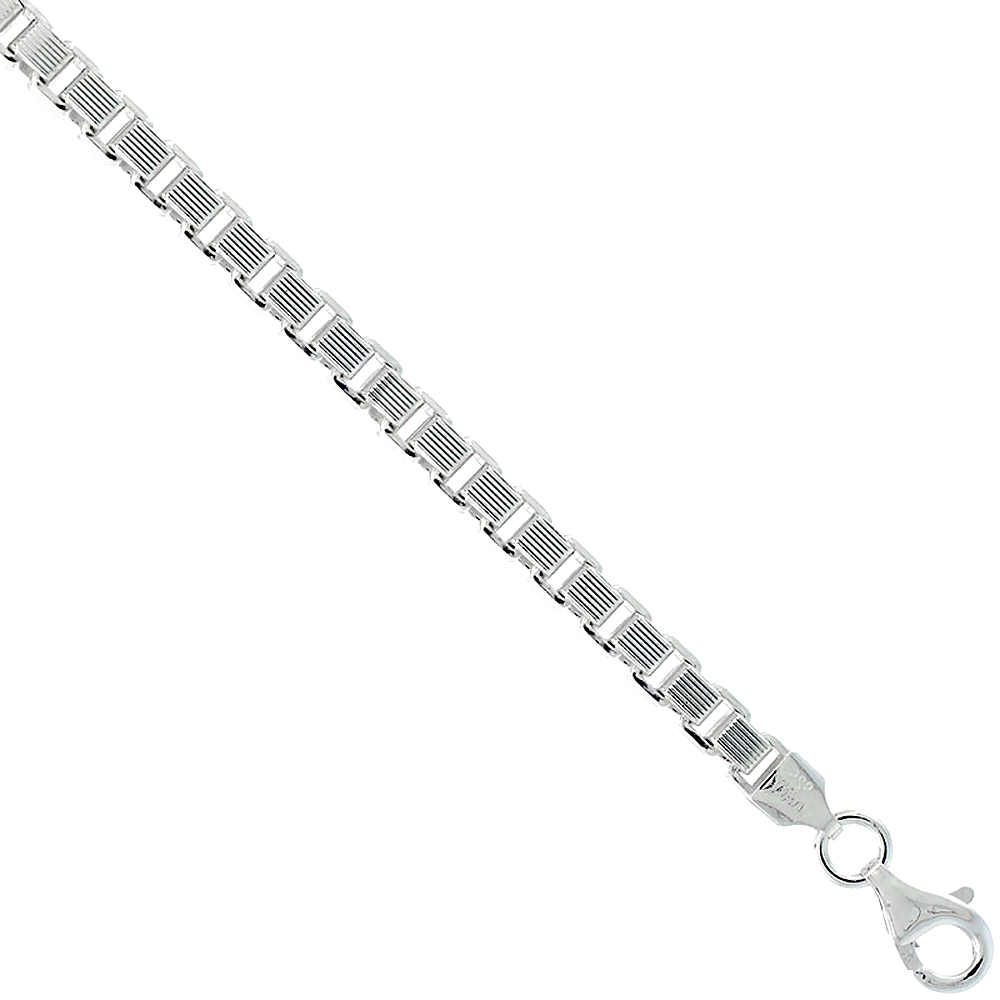 Large Sterling Silver Ribbed Cut 4.5mm Box Chain Necklaces and Bracelets for Men and Women Heavy Weight Nickel Free Italy 8-24 inch