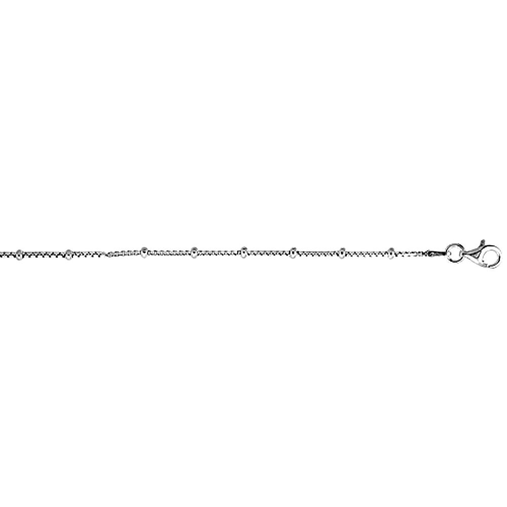 STERLING SILVER ANKLET STATIONED BOX CHAIN 1.4 MM NICKEL FREE ITALY, 9.5 INCH