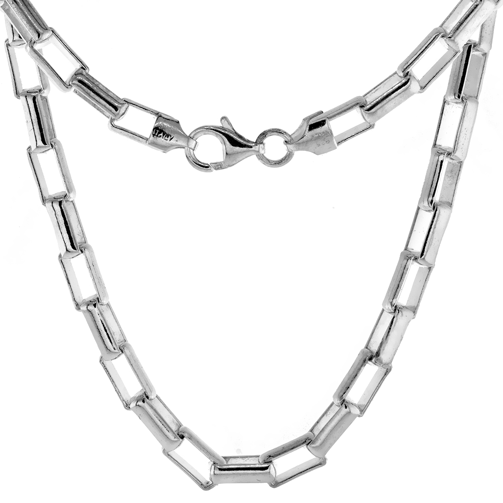 STERLING SILVER 5MM LONG BOX CHAIN NECKLACES AND BRACELETS FOR MEN MEDIUM HEAVY NICKEL FREE ITALY 7-30 INCH