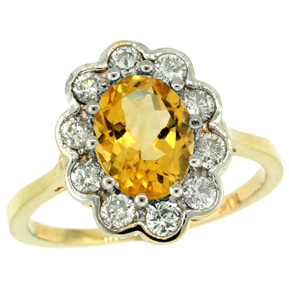 14K YELLOW GOLD HALO CITRINE ENGAGEMENT RING DIAMOND ACCENTS OVAL 9X7MM SIZES 5-10