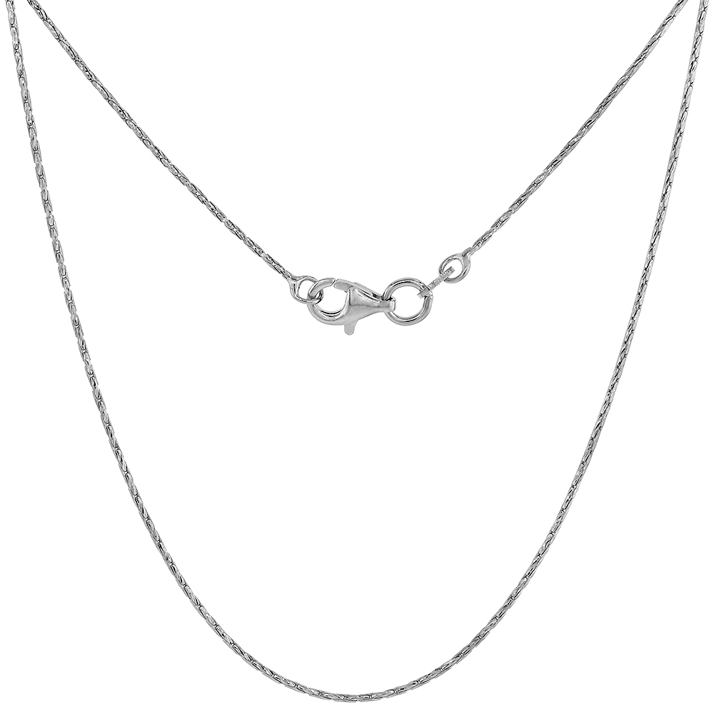 0.8MM ROUND STERLING SILVER CARDANO CHAIN NECKLACE FINE DIAMOND CUT RHODIUM FINISH, SIZES 16 - 18 INCH