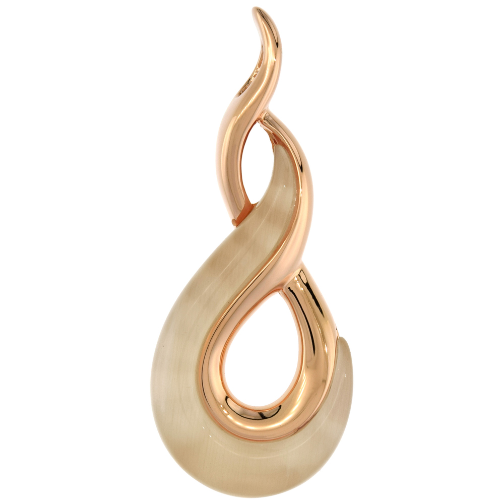 Sterling Silver Synthetic Champagne Cats Eye Eternity Rose Gold Plated Pendant, 1 9/16 inch long