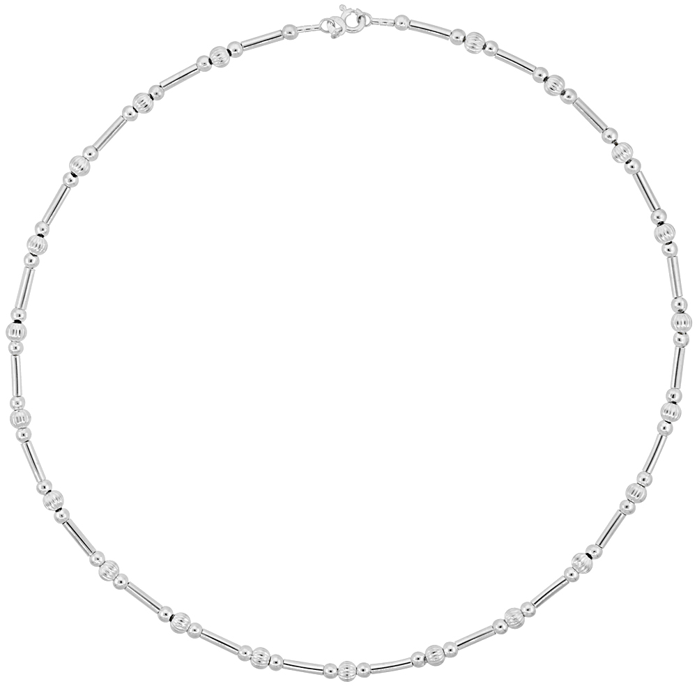 Sterling Silver Cable Wire Beaded Necklace for women Corugated Beads & Bars all Around 5/32 inch wide