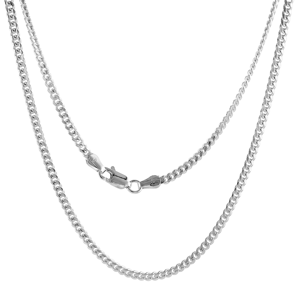 Sterling Silver 2.7mm Miami Cuban Link Chain Necklace Domed Surface Nickel Free Italy sizes 16 - 20 inch