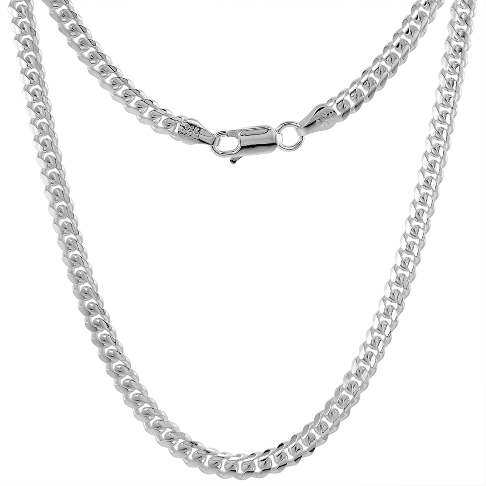 Sterling Silver 4mm Miami Cuban Link Chain Necklaces & Bracelets for Men and Women Tight Link Domed Surface sizes 7 - 30 inch