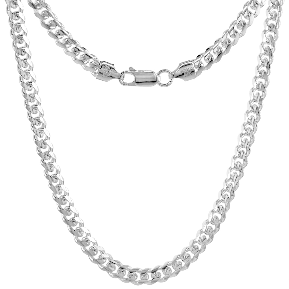 Sterling Silver 5mm Miami Cuban Link Chain Necklaces & Bracelets For Men and Women Nickel Free Italy sizes 7-30 inch